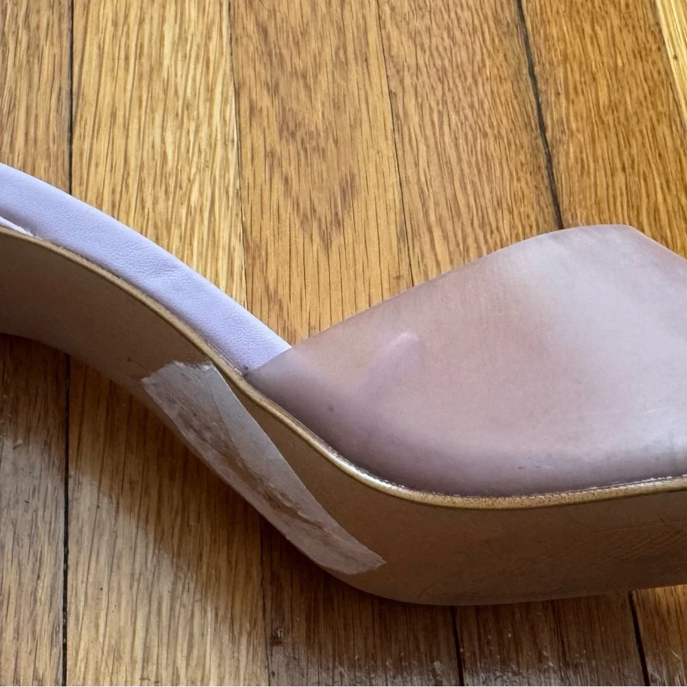 Zara Blush pink translucent front square toe block Heel sandals wedge, size 8.5